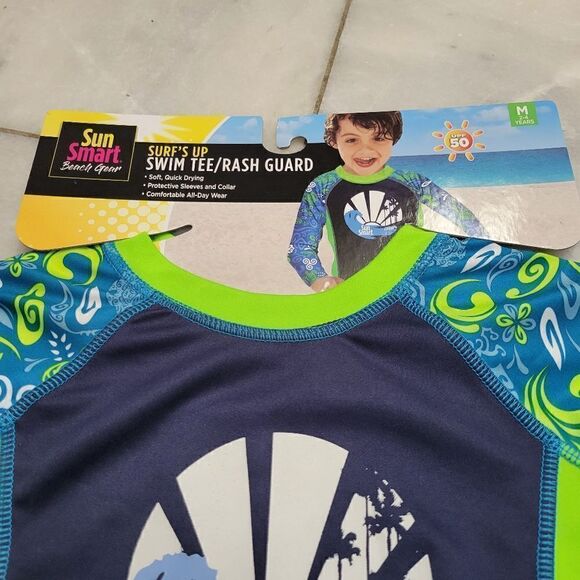 NEW Kids Sun Smart Beach Gear Surf's Up Swim Tee Rash Guard Size M - Picture 4 of 10